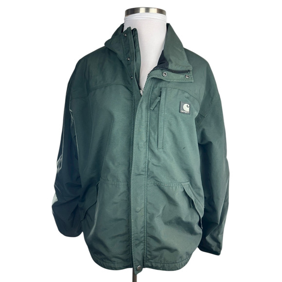 *Flawed Carhartt Jacket Shoreline Waterproof Breathable Green 2XL *Missing Hood - Picture 16 of 16